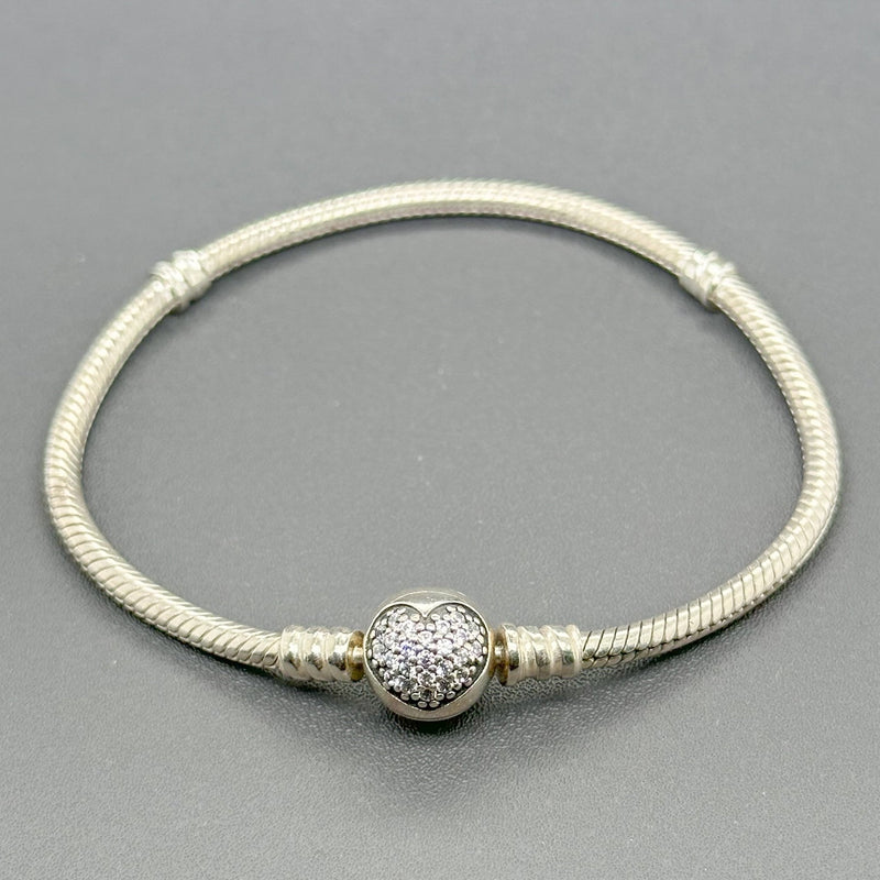 Estate Pandora SS CZ Moments Sparkling Heart Charm Bracelet - Walter Bauman Jewelers