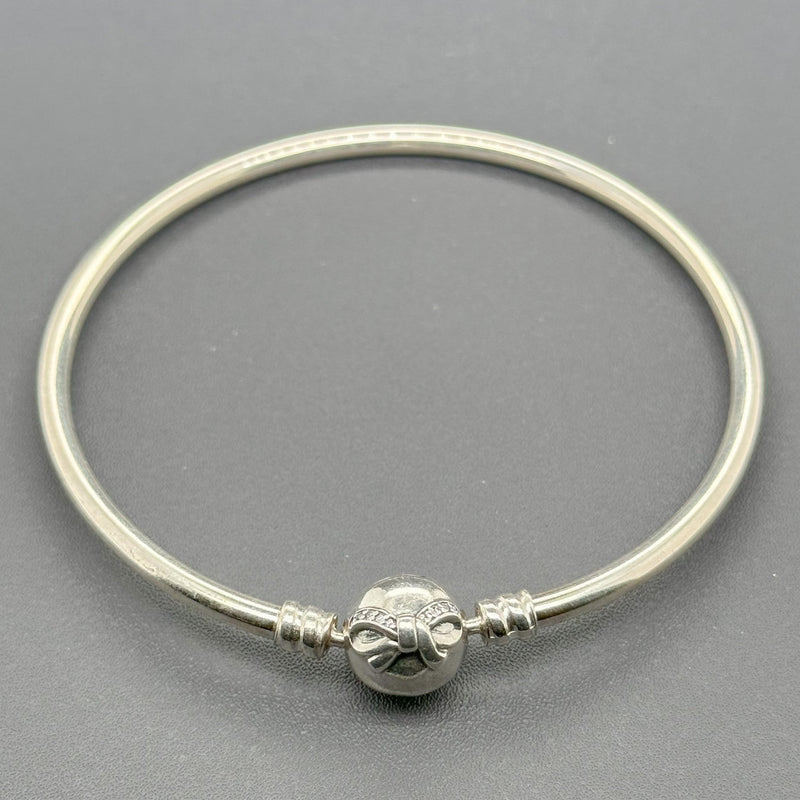 Estate Pandora SS Dainty Bow Bangle Charm Bracelet - Walter Bauman Jewelers