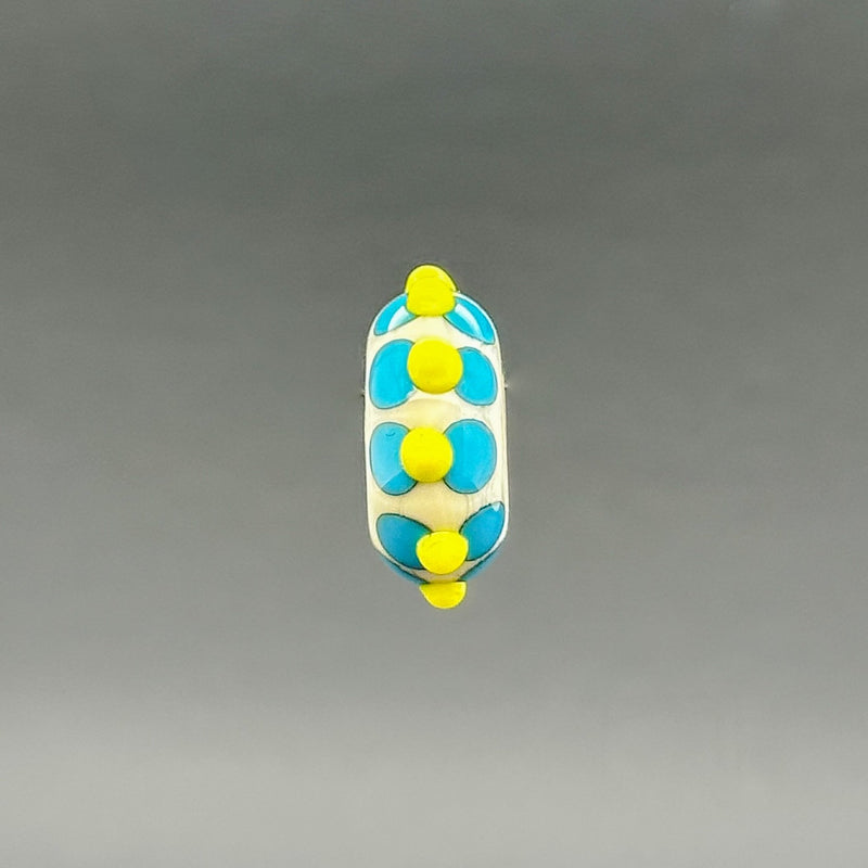 Estate Pandora SS White & Blue w. Yellow Raised Dots Glass Bead Charm - Walter Bauman Jewelers