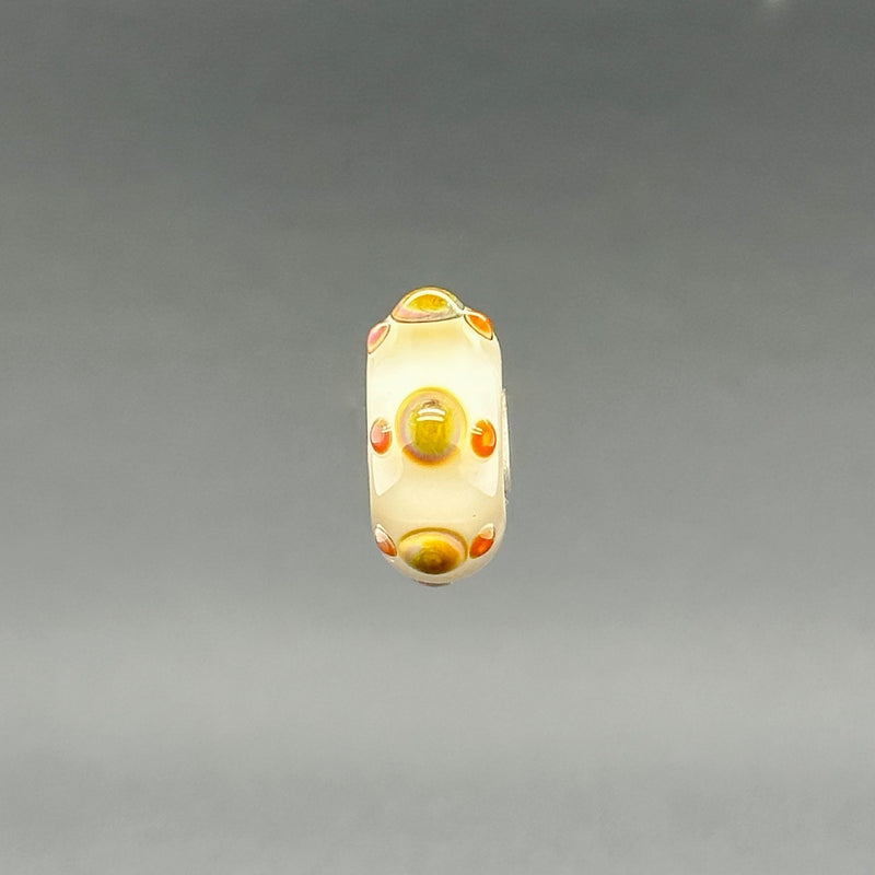Estate Pandora SS White & Taupe Dot Glass Bead Charm - Walter Bauman Jewelers