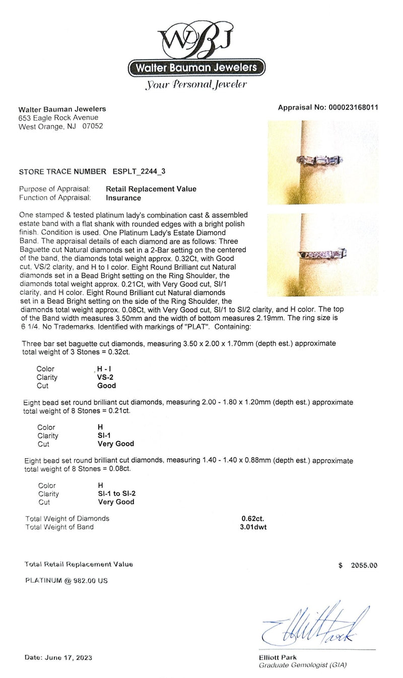 Estate Platinum 0.62cttw H-I/VS2-SI2 Diamond Wedding Band - Walter Bauman Jewelers