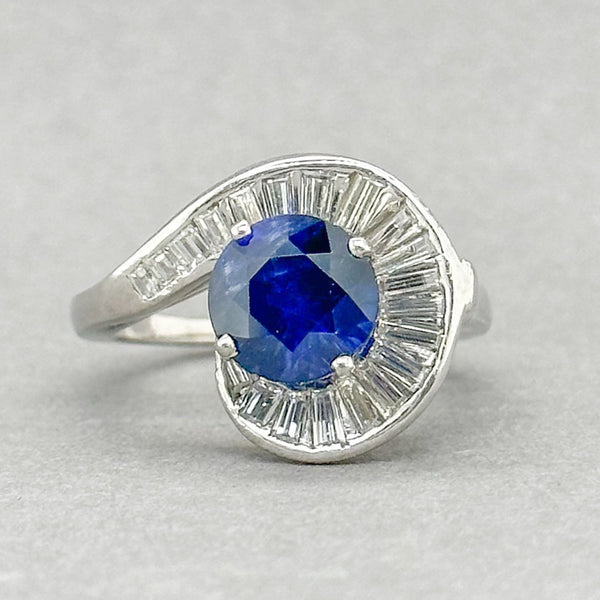 Estate Platinum 2.67ct Sapphire & 0.10ctw H-I/SI1-2 Diamond Swirl Ring - Walter Bauman Jewelers
