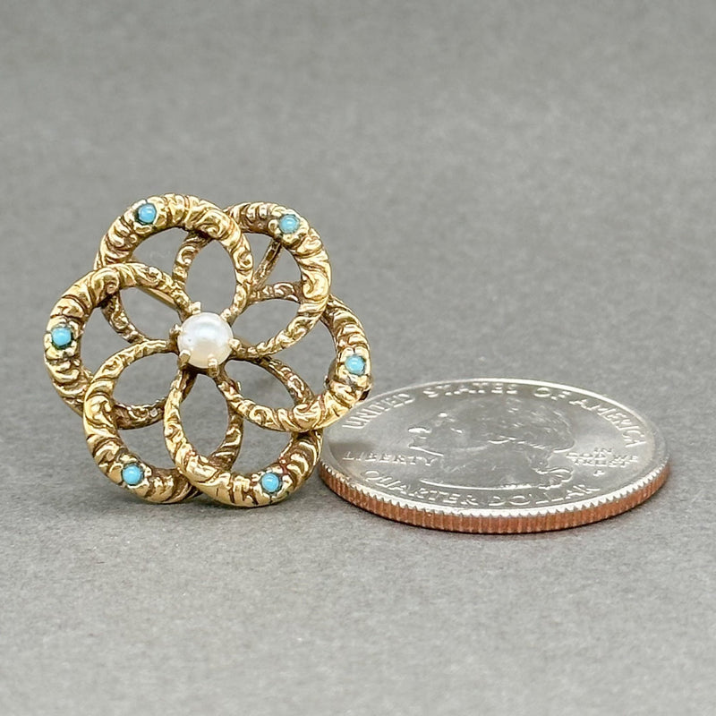 Estate Retro 14K Y Gold Pearl Flower Pin - Walter Bauman Jewelers