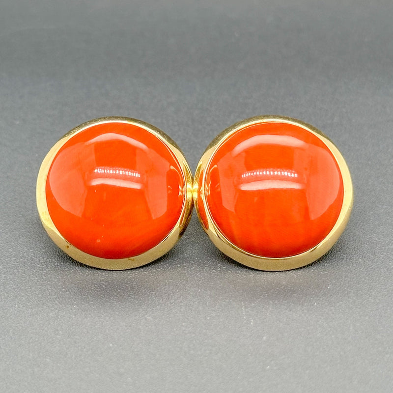 Estate Retro 18K Y Gold 63.08cttw Coral Button Earrings - Walter Bauman Jewelers