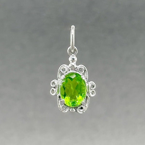 Estate SS Filigree Green Oval CZ Charm - Walter Bauman Jewelers