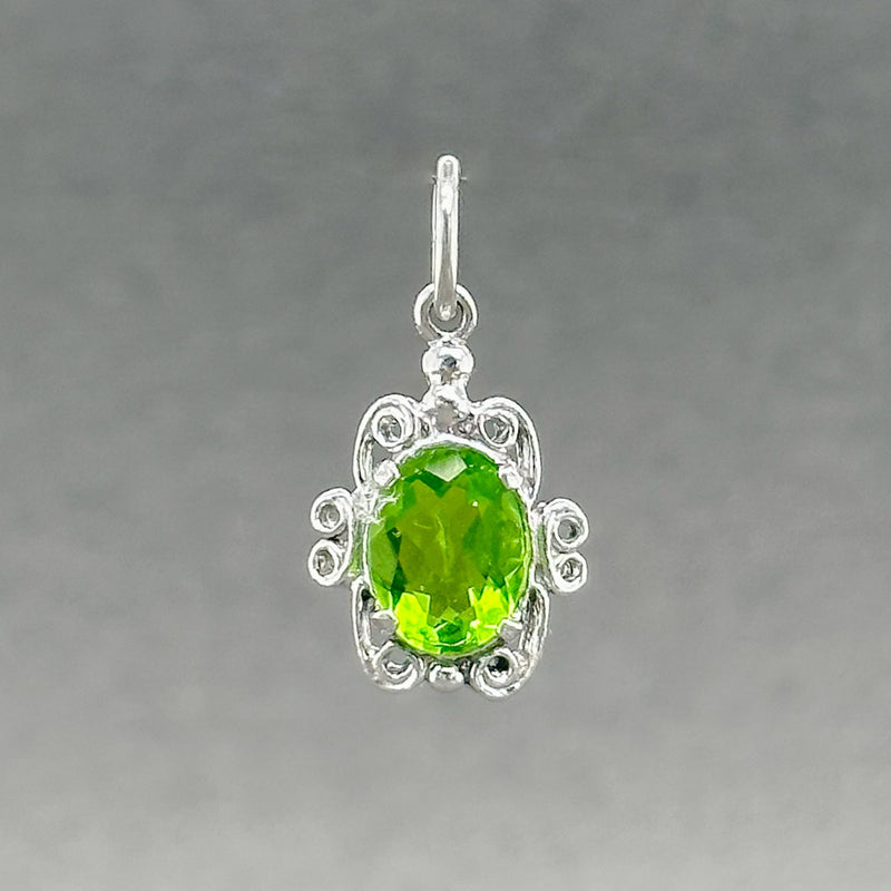 Estate SS Filigree Green Oval CZ Charm - Walter Bauman Jewelers