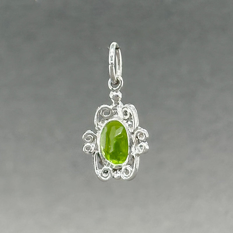 Estate SS Filigree Green Oval CZ Charm - Walter Bauman Jewelers