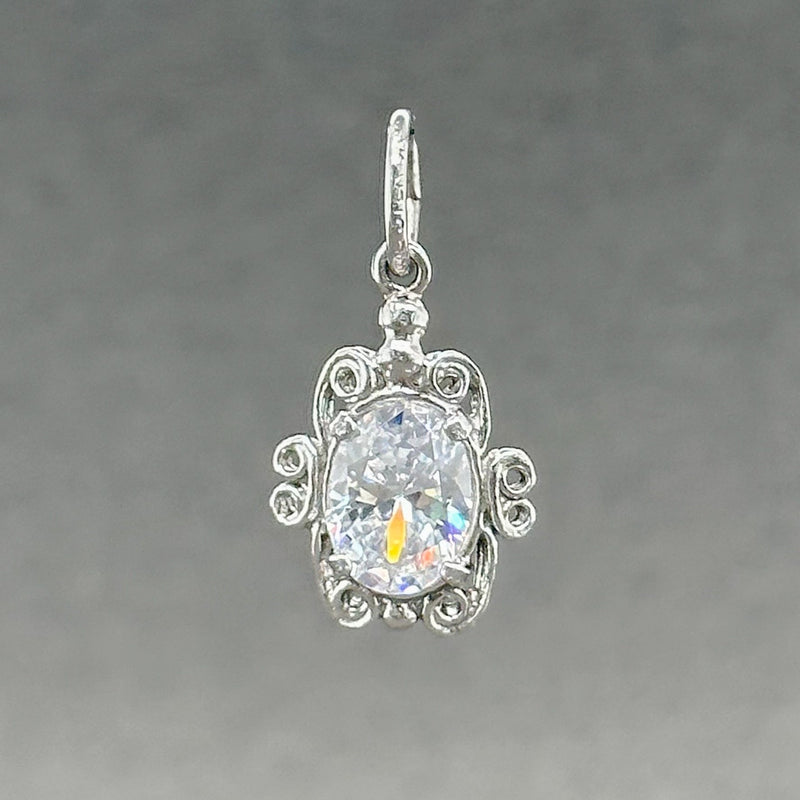 Estate SS Filigree Oval CZ Charm - Walter Bauman Jewelers