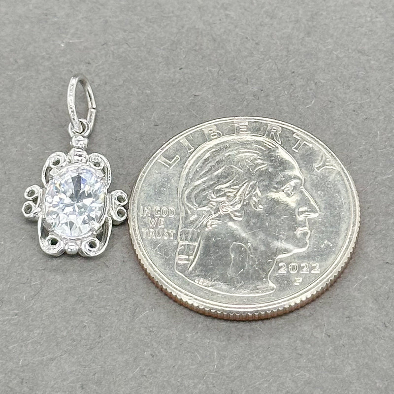 Estate SS Filigree Oval CZ Charm - Walter Bauman Jewelers