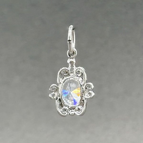 Estate SS Filigree Oval CZ Charm - Walter Bauman Jewelers