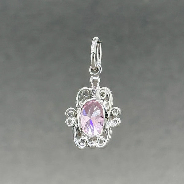 Estate SS Filigree Pink CZ Charm - Walter Bauman Jewelers