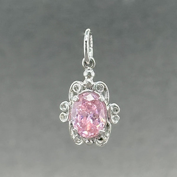 Estate SS Filigree Pink CZ Charm - Walter Bauman Jewelers