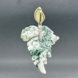 Estate SS Jody Crowell Carved Moss Agate Leaf Pendant - Walter Bauman Jewelers