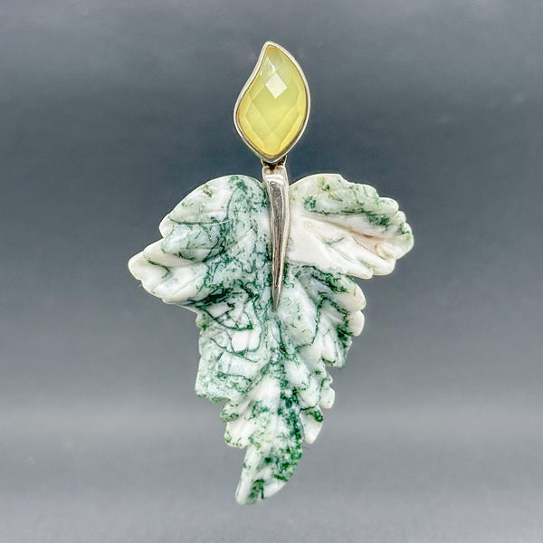 Estate SS Jody Crowell Carved Moss Agate Leaf Pendant - Walter Bauman Jewelers