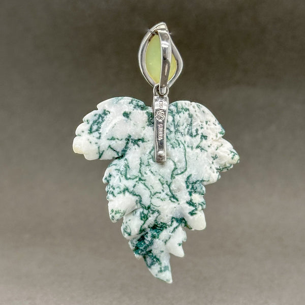 Estate SS Judy Crowell Carved Moss Agate Leaf Pendant B - Walter Bauman Jewelers