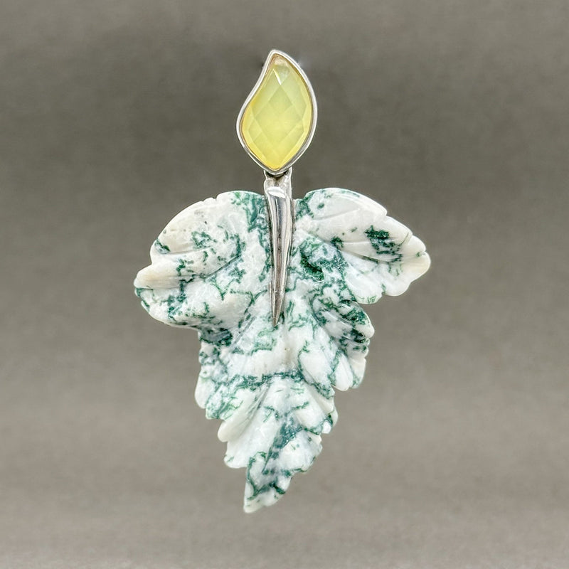 Estate SS Judy Crowell Carved Moss Agate Leaf Pendant B - Walter Bauman Jewelers