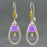 Estate SS Purple Lotus Flower Dangle Earrings - Walter Bauman Jewelers