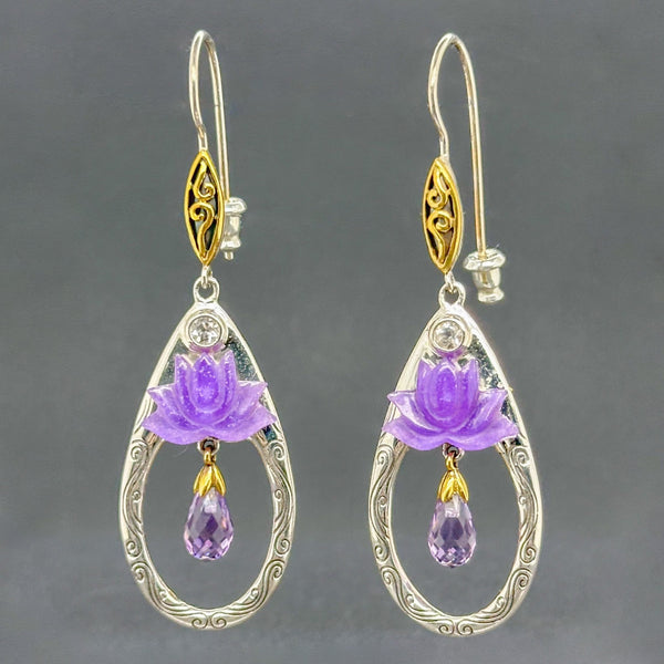 Estate SS Purple Lotus Flower Dangle Earrings - Walter Bauman Jewelers