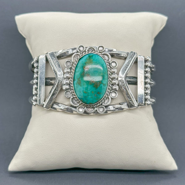 Estate SS Southwest Turquoise Cuff Bracelet - Walter Bauman Jewelers