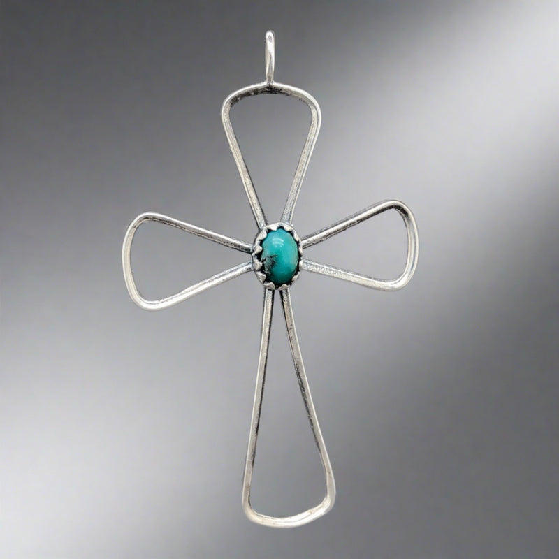 Estate SS Turquoise Cross - Walter Bauman Jewelers