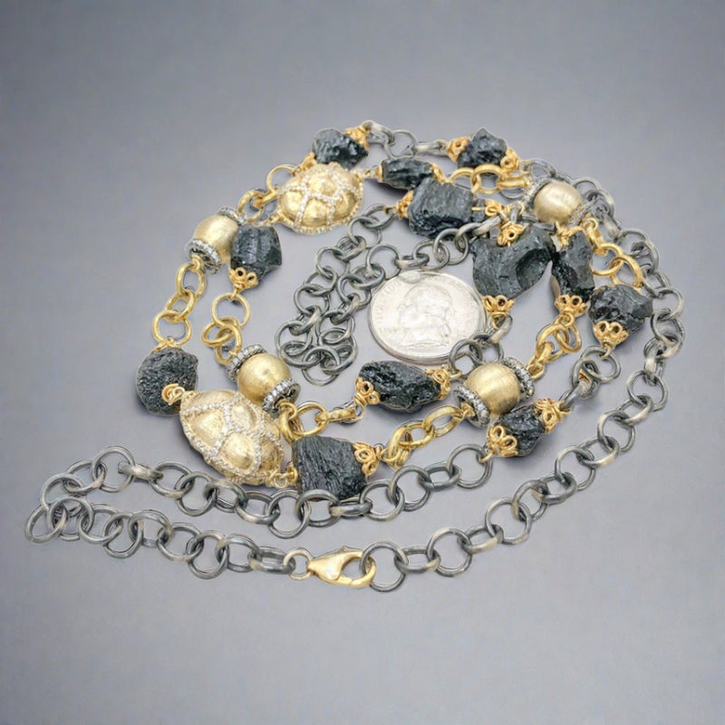 Estate SS YGP Moldovite & CZ 40” Necklace - Walter Bauman Jewelers