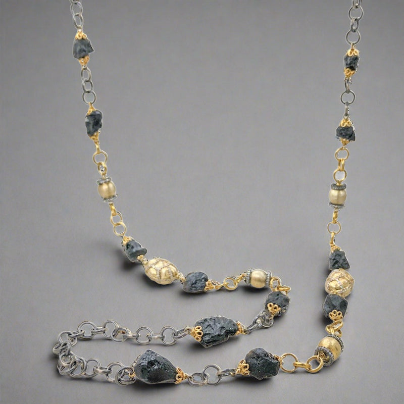 Estate SS YGP Moldovite & CZ 40” Necklace - Walter Bauman Jewelers