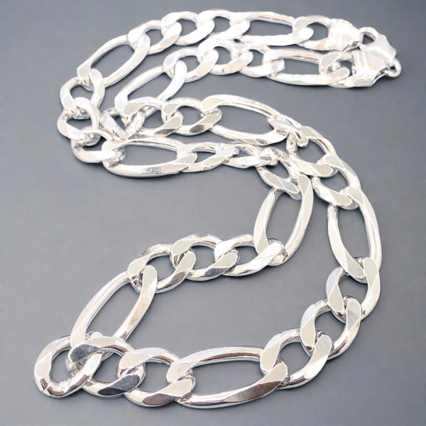Estate Sterling Silver 13.6mm 24" Figaro Chain - Walter Bauman Jewelers
