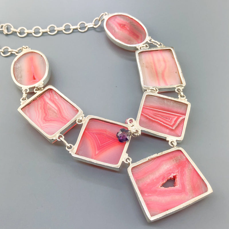 Estate Sterling Silver Banded Pink Agate Geode Necklace - Walter Bauman Jewelers