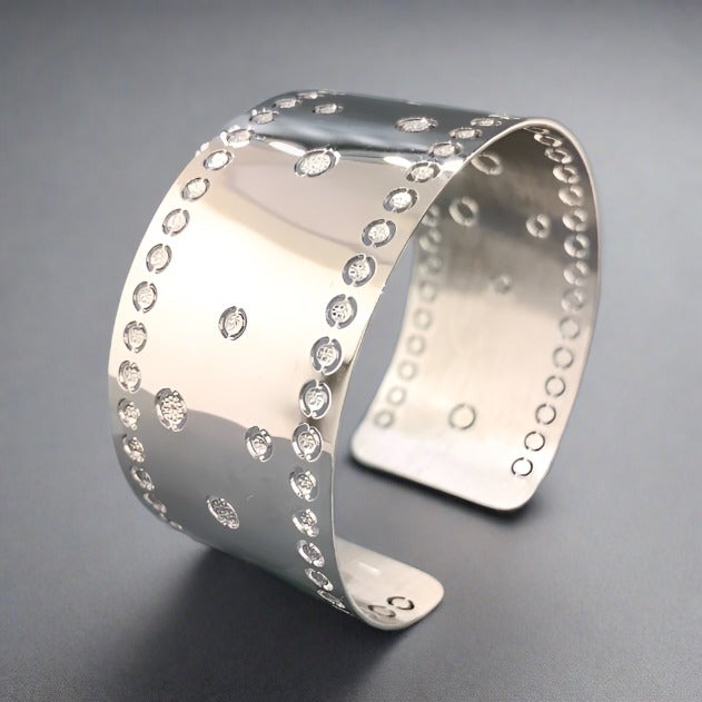 Estate Sterling Silver Dot Wide Cuff - Walter Bauman Jewelers