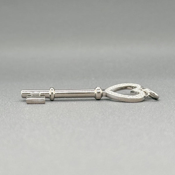 Estate Tiffany & Co. 18K W Gold Diamond Heart Key Pendant - Walter Bauman Jewelers