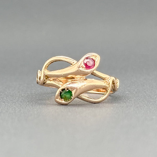 Estate Victorian 12K R Gold 0.12cttw Ruby & Emerald Two Snake Ring - Walter Bauman Jewelers