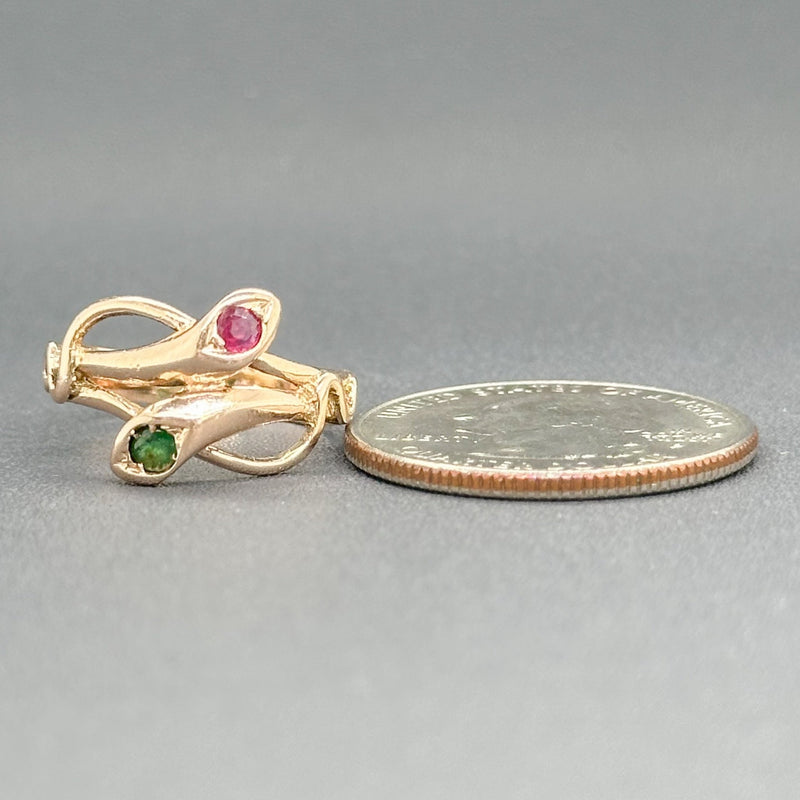 Estate Victorian 12K R Gold 0.12cttw Ruby & Emerald Two Snake Ring - Walter Bauman Jewelers