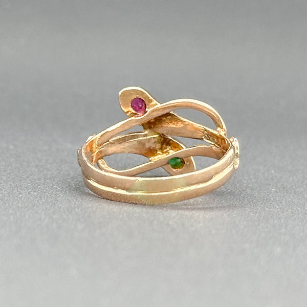 Estate Victorian 12K R Gold 0.12cttw Ruby & Emerald Two Snake Ring - Walter Bauman Jewelers