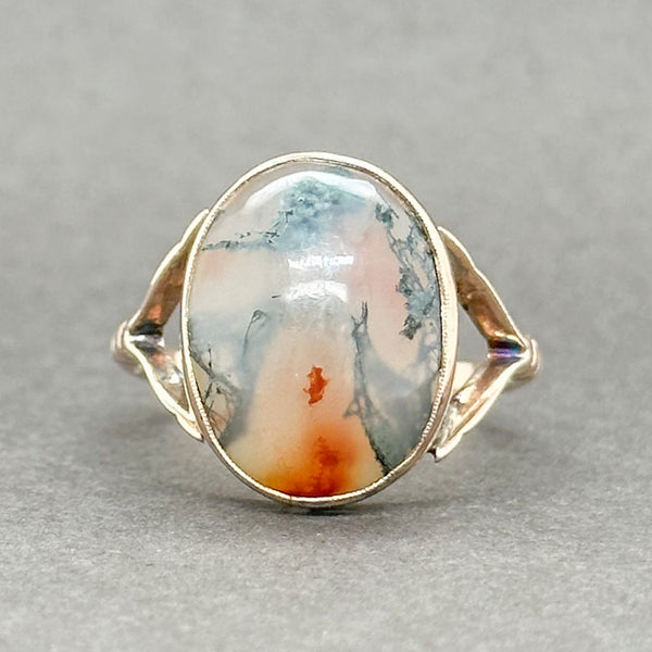 Estate Victorian 9K R Gold 5.21ct Moss Agate Cocktail Ring - Walter Bauman Jewelers
