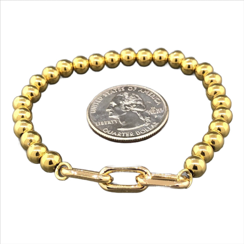 Gold Plated Steel Bead & Paperclip Link Stretch Bracelet - Walter Bauman Jewelers