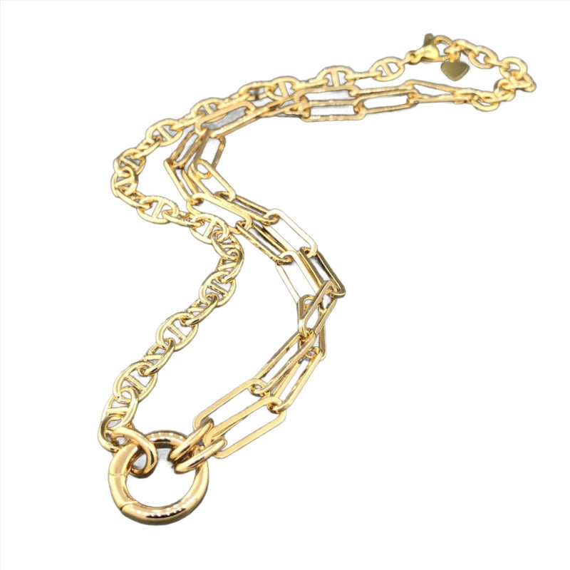 Gold Plated Steel Double Paperclip & Mariner Link Choker Necklace - Walter Bauman Jewelers