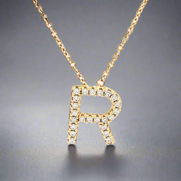 GP SS CZ R Initial Necklace - Walter Bauman Jewelers