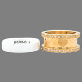 STST YGP Swarovski CZ & White Ceramic Ring Set - Walter Bauman Jewelers