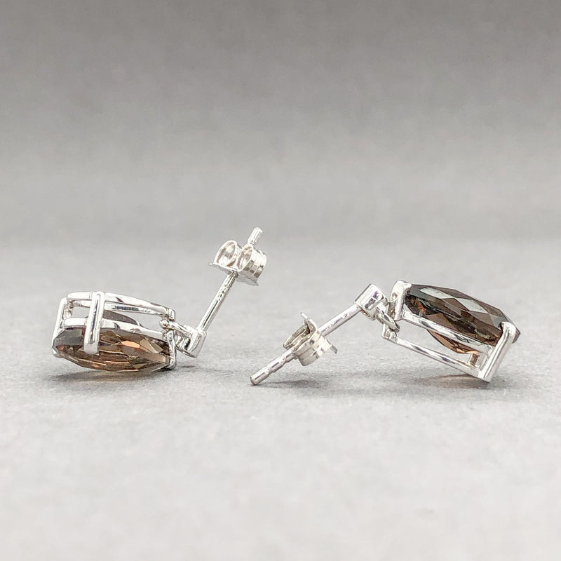 Estate 14K W Gold Pear Shape Smokey Topaz Earrings with Diamond - Walter Bauman Jewelers