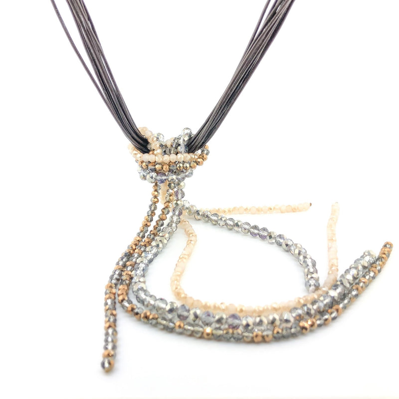 Leather & Crystal Waterfall Necklace - Walter Bauman Jewelers