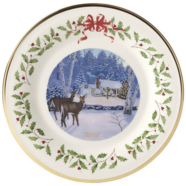 Lenox 2018 Outdoor Cabin Deer Doe Annual Holiday Plate - Walter Bauman Jewelers