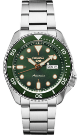 Men's Seiko 5 Automatic Green Dial Rose Gold Markers Watch SRPD63 - Walter Bauman Jewelers