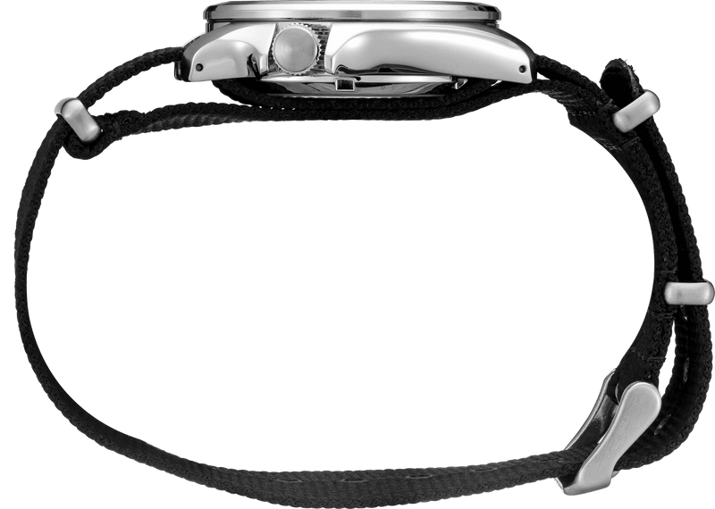 Men's Seiko 5 Sports Watch in Black Nylon Strap / Black & Steel Dial SRPE67 - Walter Bauman Jewelers