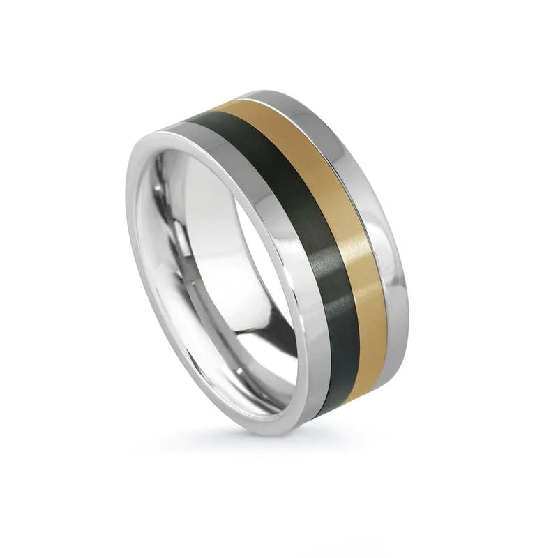 Men's STL/BLK YEL spin Ring 9mm - Walter Bauman Jewelers