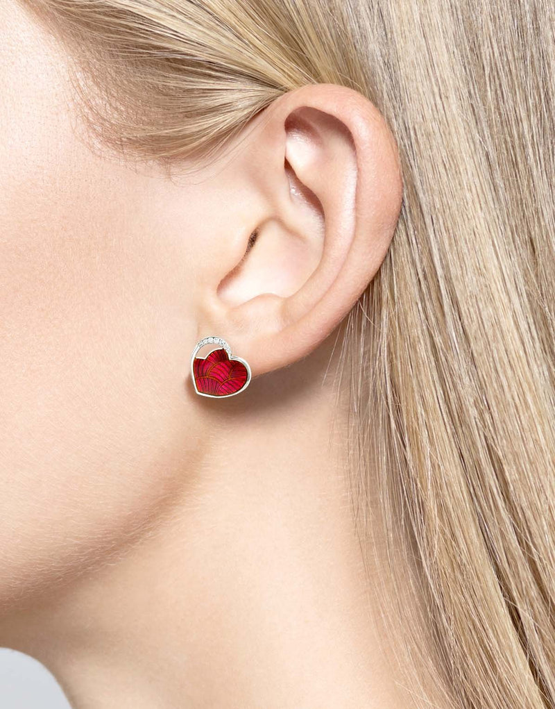 Red Heart Stud Earrings.Sterling Silver-White Sapphires - Walter Bauman Jewelers