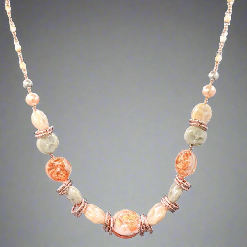 RGP STST Coppertone Murano Glass Graduated Beaded Necklace - Walter Bauman Jewelers