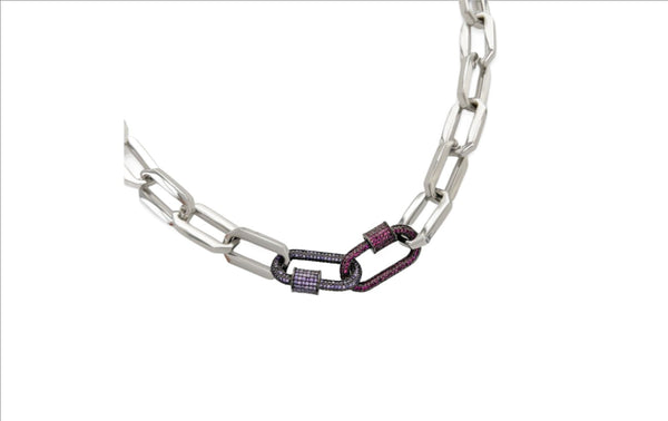 Rhodium 18"CZ Brass Link Necklace - Walter Bauman Jewelers