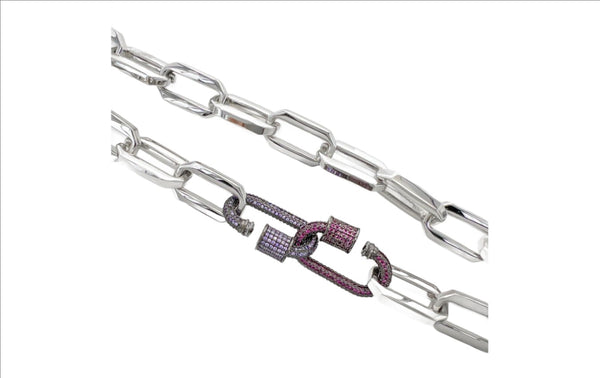 Rhodium 18"CZ Brass Link Necklace - Walter Bauman Jewelers