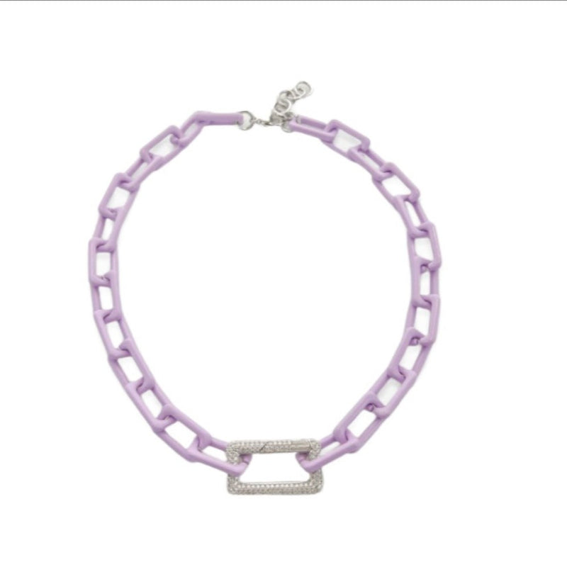 Rhodium Plated Over Brass CZ Lavender Enamel Necklace - Walter Bauman Jewelers