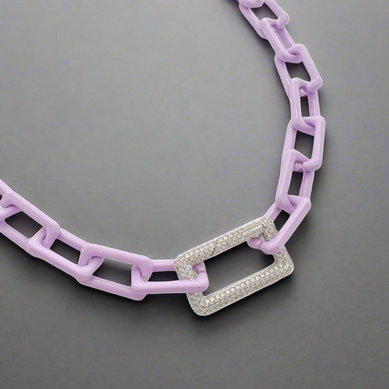 Rhodium Plated Over Brass CZ Lavender Enamel Necklace - Walter Bauman Jewelers